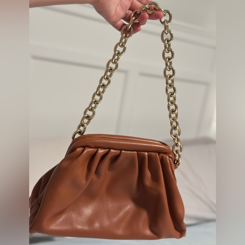 COPY Bottega Veneta Brown Leather Gold Chain Pouch Handbag Clutch Madison West